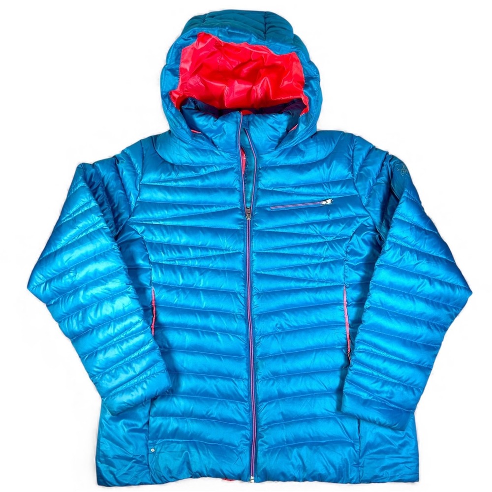 Spyder Timeless Winter Hooded Down Puffer Ski Jacket/Coat Womens XXL Blue/Pink